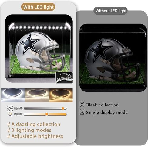 Football Helmet Display Case Full Size - LED Tricolor Light Strip, Artificial Turf Grass, Mirror Back, Focus On Helmet Display Case. in Kuwait