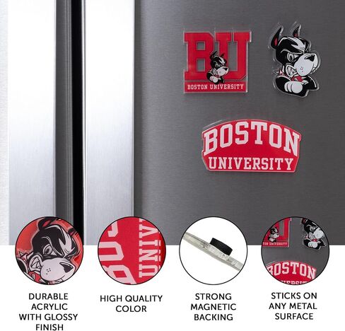 مغناطيس أكريليك من Desert Cactus Boston University، 3 عبوات من تصميم BU Terriers الزخرفي مرخص رسميًا (مجموعة المغناطيس A) in Kuwait