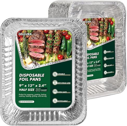 9x13 Aluminum Foil Pans 30 Pack, Disposable Half Size Deep Steam Foil Pans for Cooking, Roasting Turkey, Baking, Meal Prep, Parties & Food Prepping - Thanksgiving, Christmas, Parties, Catering in Kuwait