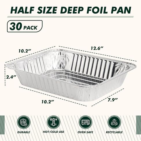 9x13 Aluminum Foil Pans 30 Pack, Disposable Half Size Deep Steam Foil Pans for Cooking, Roasting Turkey, Baking, Meal Prep, Parties & Food Prepping - Thanksgiving, Christmas, Parties, Catering in Kuwait