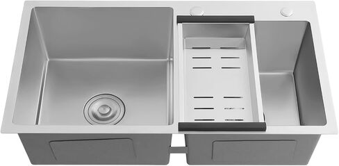 Stainless Steel Undermount Kitchen Sink, 30.7"L x 16.9"W x 8.3"H Double Bowls Drop In Kitchen Sink with Drain Basket for Homes, Restaurants in Kuwait