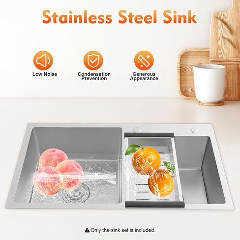 Stainless Steel Undermount Kitchen Sink, 30.7"L x 16.9"W x 8.3"H Double Bowls Drop In Kitchen Sink with Drain Basket for Homes, Restaurants in Kuwait