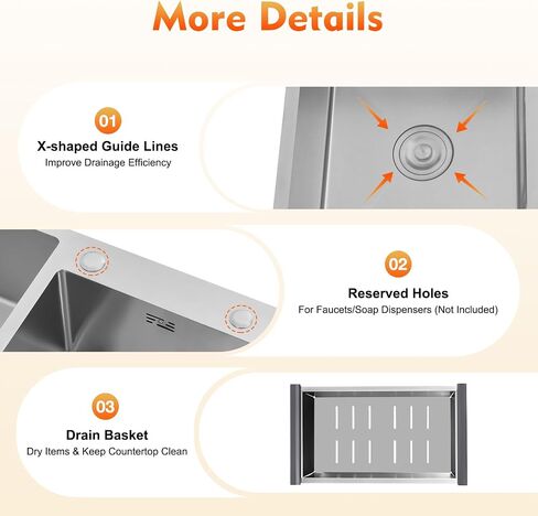 Stainless Steel Undermount Kitchen Sink, 30.7"L x 16.9"W x 8.3"H Double Bowls Drop In Kitchen Sink with Drain Basket for Homes, Restaurants in Kuwait