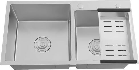 Stainless Steel Undermount Kitchen Sink, 30.7"L x 16.9"W x 8.3"H Double Bowls Drop In Kitchen Sink with Drain Basket for Homes, Restaurants in Kuwait