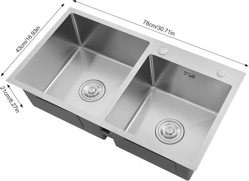 Stainless Steel Undermount Kitchen Sink, 30.7"L x 16.9"W x 8.3"H Double Bowls Drop In Kitchen Sink with Drain Basket for Homes, Restaurants in Kuwait