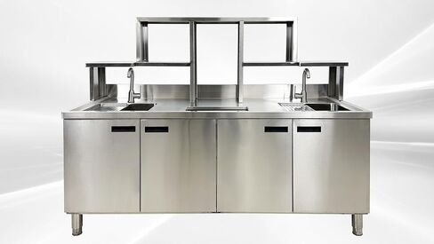 Commercial Bubble Tea Workstation with Double Sinks, Hot and Cold Water System, 70.8W x 31.5D x 31.5H inches, Stainless Steel HT-M-1800 ETL in Kuwait