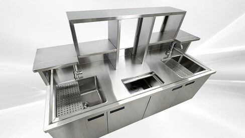 Commercial Bubble Tea Workstation with Double Sinks, Hot and Cold Water System, 70.8W x 31.5D x 31.5H inches, Stainless Steel HT-M-1800 ETL in Kuwait