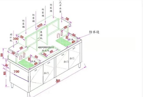 Commercial Bubble Tea Workstation with Double Sinks, Hot and Cold Water System, 70.8W x 31.5D x 31.5H inches, Stainless Steel HT-M-1800 ETL in Kuwait
