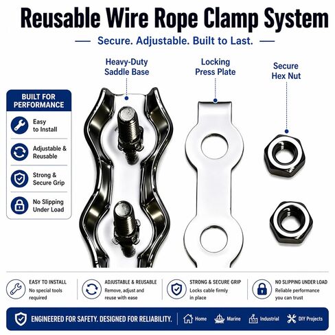 1/8" (3mm) 304 Stainless Steel Wire Rope Kit with Reusable Cable Clamps, 7x19 Flexible Aircraft Cable for DIY Hanging & Outdoor Use (20 FT, 1/8" Wire Rope Kit) in Kuwait