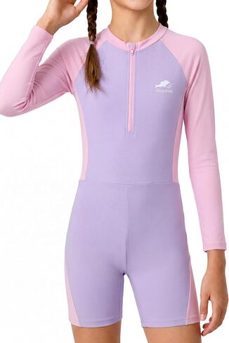 بدلة سباحة Gogokids للفتيات والفتيان قطعة واحدة من Rash Guard بعامل حماية من أشعة الشمس 50+ للحماية من الشمس وأكمام طويلة مقاس 4-12 Y in Kuwait