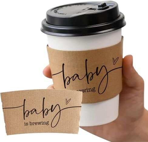 20 Pcs A Baby Is Brewing Coffee Cup Sleeves, Disposable Kraft Paper Sleeves for Baby Shower Coffee Bar Decorations, Gender Reveal Party Favors, Fits 10/12/16/20 oz Hot Cold Paper Cups in Kuwait