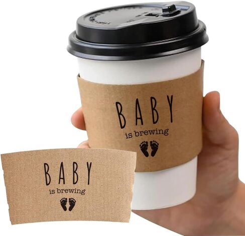 20 Pcs A Baby Is Brewing Coffee Cup Sleeves, Disposable Kraft Paper Sleeves for Baby Shower Coffee Bar Decorations, Gender Reveal Party Favors, Fits 10/12/16/20 oz Hot Cold Paper Cups in Kuwait