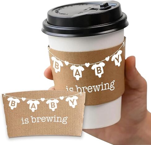 20 Pcs A Baby Is Brewing Coffee Cup Sleeves, Disposable Kraft Paper Sleeves for Baby Shower Coffee Bar Decorations, Gender Reveal Party Favors, Fits 10/12/16/20 oz Hot Cold Paper Cups in Kuwait