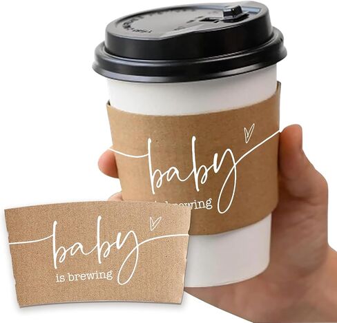 20 Pcs A Baby Is Brewing Coffee Cup Sleeves, Disposable Kraft Paper Sleeves for Baby Shower Coffee Bar Decorations, Gender Reveal Party Favors, Fits 10/12/16/20 oz Hot Cold Paper Cups in Kuwait