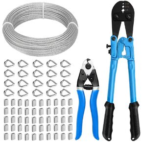 1/8 Wire Rope Kit, 100ft Stainless Steel Cable with Crimping Tool & Cutter, M4 Turnbuckle Wire Tensioner Kit, 7×7 Strands Aircraft Cable for Clothesline, Shade Sails, Garden DIY in Saudi Arabia