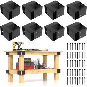 Set of 8 Heavy Duty Workbench Bracket Kit – 3-Way Right Angle Steel Corner Brackets with Screws for 4x4 and 2x4 Lumber(Actual 3.5"x3.5" & 1.5"x3.5") Ideal for DIY Garage Work Bench Legs and Work Table in Saudi Arabia
