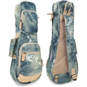 Premium Denim 26’’ Tenor Ukulele Case - Padded Durable Gig Bag Splash Paint Denim Custom Backpack for 26 inch Uku - Black in Saudi Arabia