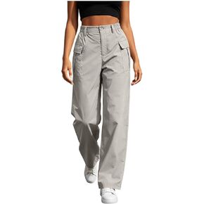 Baggy Cargo Pants for Women with Pockets | Baggy Cargo Pants for Women High Waisted Open Leg Trendy Pants Hiking Streetwear Solid Casual Fashion Outfits with Pockets in Kuwait