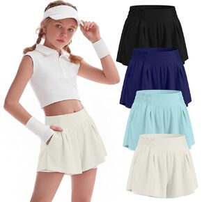 4 Pack Girls Athletic Shorts 5-14Y Kids Flowy Butterfly Skorts Teen 2-in-1 Quick-Dry Skirt Preppy Casual Clothes in Saudi Arabia