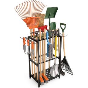 Faesun Garden Tool Organizer, 3-Tier Metal Yard Tool Rack with 14 Hooks & 5 Slots, Holds 50+ Rakes/Shovels/Brooms, Heavy Duty Freestanding Lawn Tool Storage for Garage Shed Outdoor Organization in Saudi Arabia