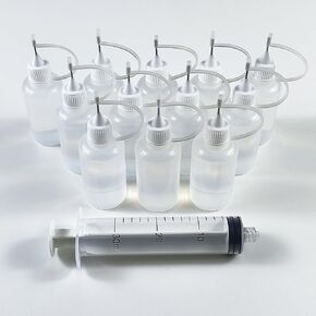 Kang&Chang 12 Pack 30mL Squeezable Plastic Bottles with Steel Needle Tips | Includes a 30 mL Dispensing Syringe for Precise Liquid Transfer in Kuwait