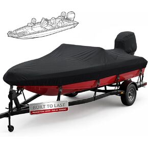Bass Boat Cover 16-18.5ft, 1200D Heavy Duty Waterproof Boat Cover with Motor Cover, Fits 16' 17' 18' Bass Boat, V-Hull, Tri-Hull & Pro-Style Fishing Boats, Up to 94" Beam, Dove Gray in Kuwait