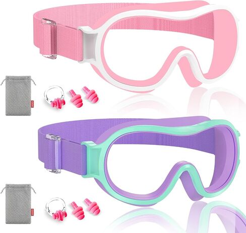 Aegend Kids Swim Goggles with Soft Fabric Strap, Anti-Fog No Leak Wide View Swimming Goggles for Kids 3-14 in Kuwait