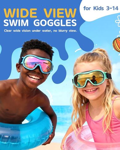 Aegend Kids Swim Goggles with Soft Fabric Strap, Anti-Fog No Leak Wide View Swimming Goggles for Kids 3-14 in Kuwait
