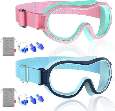Aegend Kids Swim Goggles with Soft Fabric Strap, Anti-Fog No Leak Wide View Swimming Goggles for Kids 3-14 in Kuwait