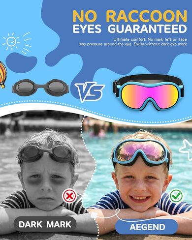 Aegend Kids Swim Goggles with Soft Fabric Strap, Anti-Fog No Leak Wide View Swimming Goggles for Kids 3-14 in Kuwait