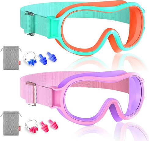 Aegend Kids Swim Goggles with Soft Fabric Strap, Anti-Fog No Leak Wide View Swimming Goggles for Kids 3-14 in Kuwait
