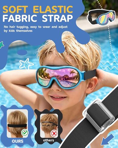 Aegend Kids Swim Goggles with Soft Fabric Strap, Anti-Fog No Leak Wide View Swimming Goggles for Kids 3-14 in Kuwait