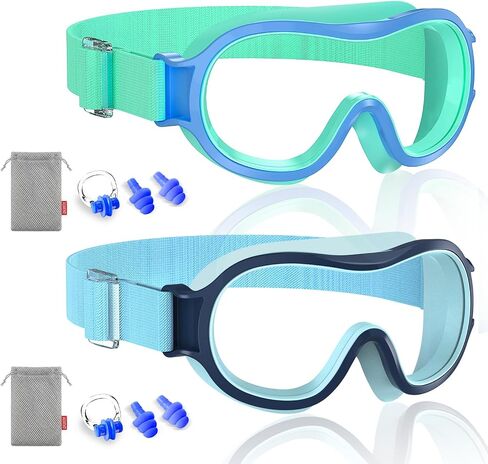 Aegend Kids Swim Goggles with Soft Fabric Strap, Anti-Fog No Leak Wide View Swimming Goggles for Kids 3-14 in Kuwait