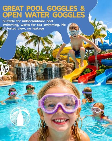 Aegend Kids Swim Goggles with Soft Fabric Strap, Anti-Fog No Leak Wide View Swimming Goggles for Kids 3-14 in Kuwait