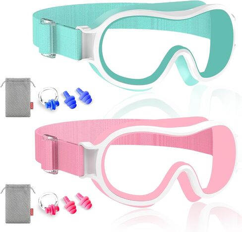 Aegend Kids Swim Goggles with Soft Fabric Strap, Anti-Fog No Leak Wide View Swimming Goggles for Kids 3-14 in Kuwait