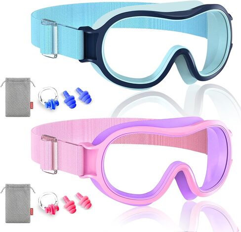 Aegend Kids Swim Goggles with Soft Fabric Strap, Anti-Fog No Leak Wide View Swimming Goggles for Kids 3-14 in Kuwait