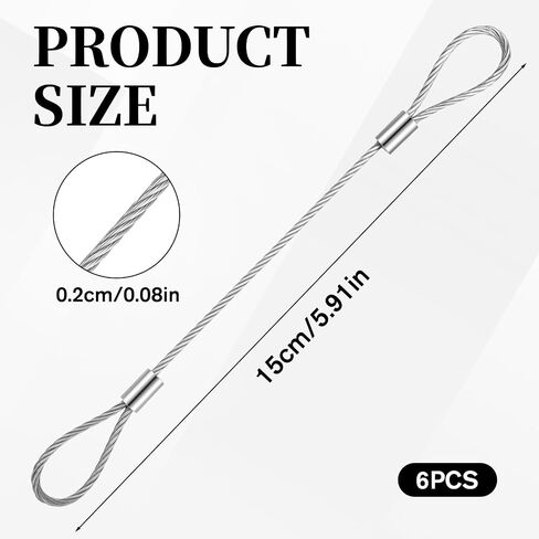 6 Pack 6 Inch Steel Cable with Loops Vinyl Coated Wire Rope Security Cable Luggage Lock Cables 2mm Thickness in Saudi Arabia