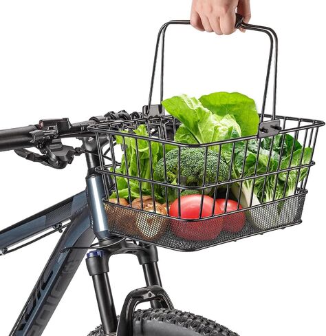 CXWXC Front Bike Basket with Handle– Detachable Bicycle Basket for Groceries, Commuting, Shopping – Heavy Duty Wire Basket with Mounting Kit for Beach Cruiser City Commuter in Kuwait