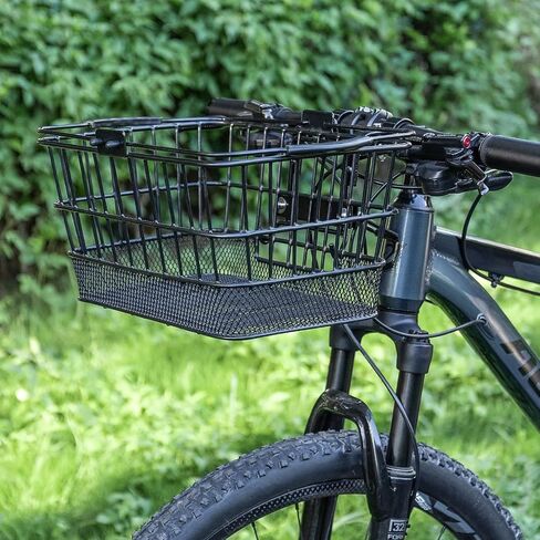 CXWXC Front Bike Basket with Handle– Detachable Bicycle Basket for Groceries, Commuting, Shopping – Heavy Duty Wire Basket with Mounting Kit for Beach Cruiser City Commuter in Kuwait