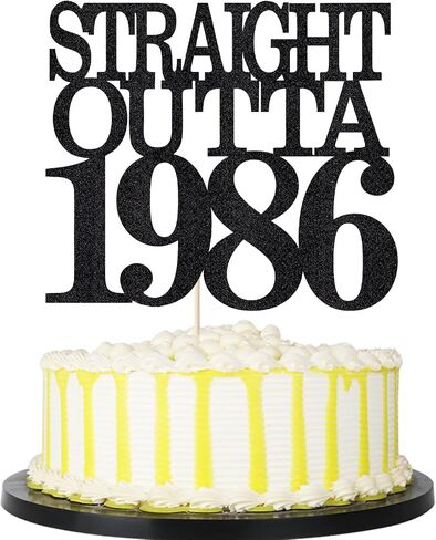 Palasasa double -side Glittery Straight Outta 1975 Cake Topper -Chechers إلى 50 عامًا - 50 عامًا و Topper Fabulous Cake ، عيد ميلاد سوداء/زواج ، ديكورات علامة حفل زفاف (50) in Kuwait