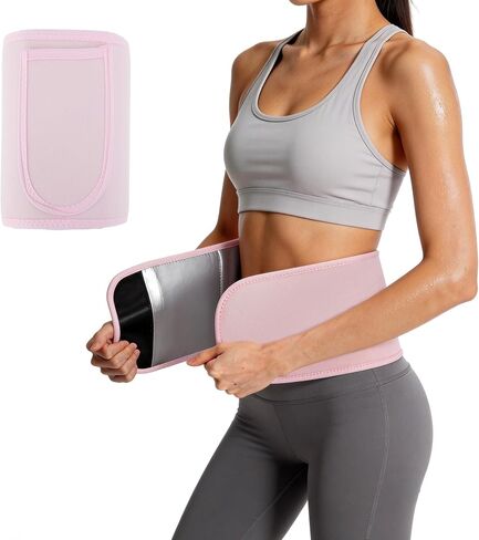 Waist Trimmer Belt, Silver-ion Sweat, Anti-Slip Waist Belt with Pocket, L, Pink in Kuwait