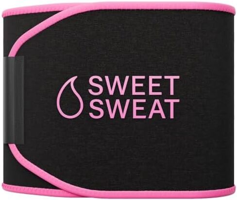 Sports Research® Waist Trimmer Pack - Sweet Sweat Waist Trimmer (Black/Pink, Large) + Coconut Workout Enhancer Roll-On Gel in Kuwait