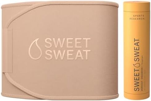 Sports Research® Waist Trimmer Pack - Sweet Sweat Toned Waist Trimmer (Stone/Medium) & Tropical Workout Enhancer Roll-On Gel in Kuwait