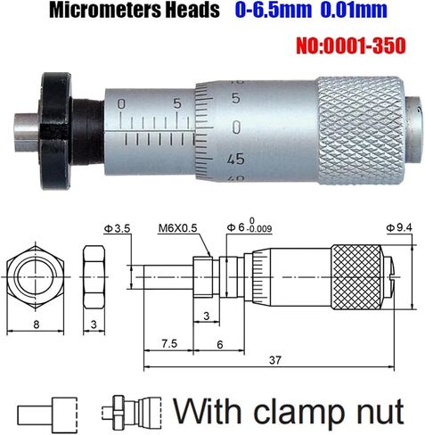 1pcs 0-5mm 0-6.5mm 0-13mm Micrometer Heads Accuracy 0.01mm Flat Measuring Tool Type Thread Knurled Adjustment Diameter Thimble(0001-350 6.5mmFlat) in Saudi Arabia