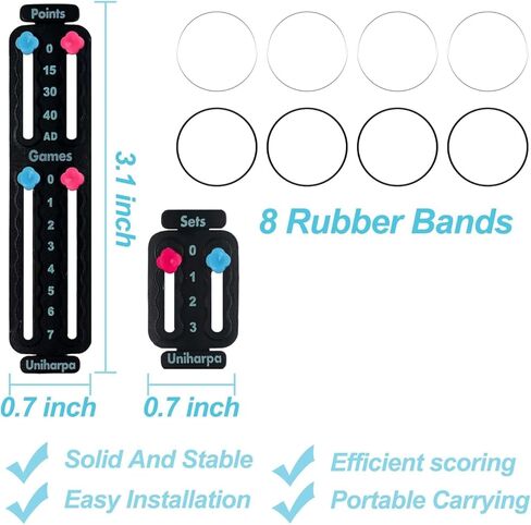 Uniharpa Tennis Score Keeper للمضرب، حزمة من 3 مضارب تنس سوداء Pickleball Paddle Scorekeeper، عداد صغير للوحة النتائج لمدرب التنس، نقاط تسجيل تعقب النقاط، 1.9 جرام، 3 قطع in Kuwait