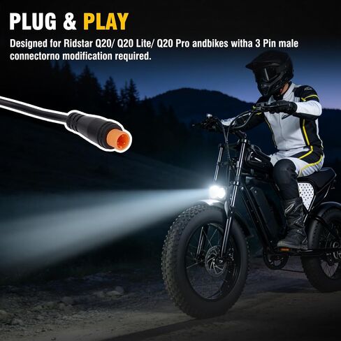 20W LED E-Bike Headlight with 3-Pin Julet Waterproof Connector - Plug & Play 12-60V Wide Voltage for Ridstar Q20, Revv1, Ariel Rider (White) in Kuwait