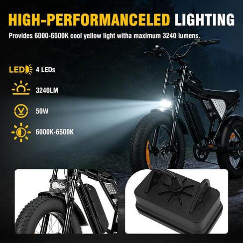 20W LED E-Bike Headlight with 3-Pin Julet Waterproof Connector - Plug & Play 12-60V Wide Voltage for Ridstar Q20, Revv1, Ariel Rider (White) in Kuwait