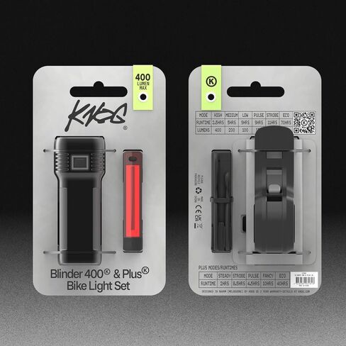 مجموعة مصابيح الدراجة Knog Blinder 400 & Plus، 400 لومن أمامي وخلفي متعدد الاستخدامات، مصابيح LED قابلة لإعادة الشحن عبر USB، إضاءة جانبية، أوضاع متعددة، تصنيف مقاوم للماء، تصميم مضغوط لدراجات الطرق والركاب | تركيبات المصباح الخلفي للدراجة in Kuwait