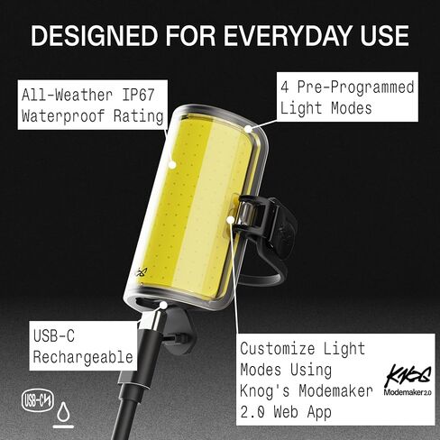 ضوء الدراجة الأمامي Knog Cobber Reflex، 350 لومن USB-C مصباح دراجة LED قابل لإعادة الشحن، زاوية شعاع 330 درجة، أوضاع قابلة للتخصيص، IP67 مقاوم للماء، متوافق مع المقاود والشوك القياسية والإيرو | المصابيح الأمامية للدراجة in Kuwait