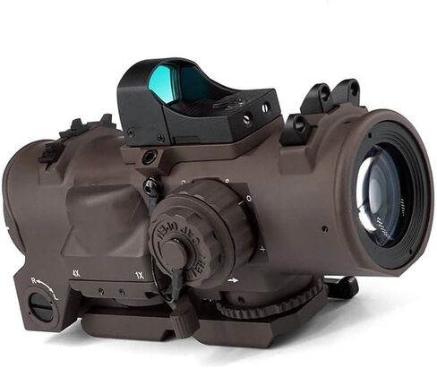 1-4X GEN 3 نطاق رؤية ثلاثية الأبعاد DR مجال رؤية مزدوج ثابت Riflescope مع Mini Doc Compact Red Dot Reflex Optic Sight Combo، إضاءة حمراء، مع QD سريع الإصدار، يناسب سكة Picatinny مقاس 20 مم، أسمر ضارب للصفرة in Kuwait